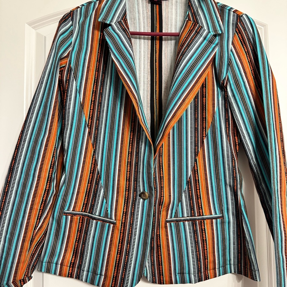 Rock & Roll Cowgirl Orange and Blue Striped Blazer